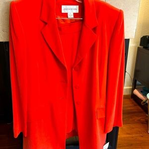 Jones New York Women's Bold Red Suit Jacket and skirt 100% silk